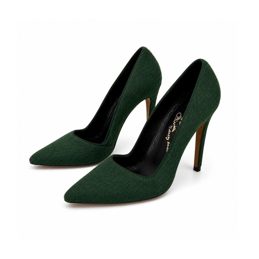 Alice + Olivia Calf Hair Pumps Size 39 Green Dark Emerald Stiletto Luxe Glam